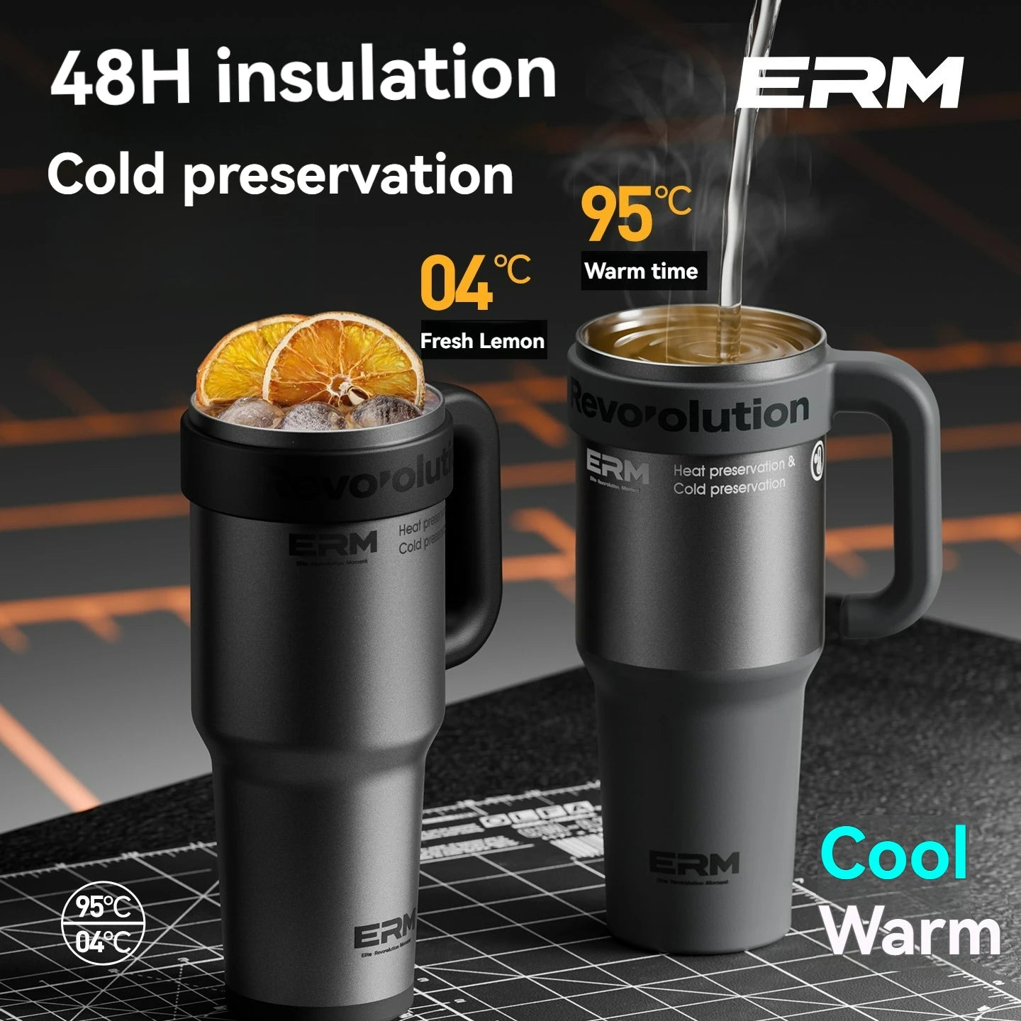 1200ML Extra Large Ceramic Tumbler Drinkware Stainless Steel Water Bottle Insulated Vacuum Flask Straw & Handle Leakproof