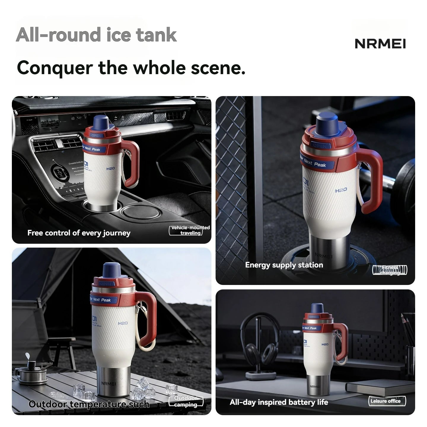 1250Ml Stainless Steel Ceramic Tumbler, 72 Hours Cold Ice Portable Thermal Insulated Water Bottle with Straw Large Capacity Cup