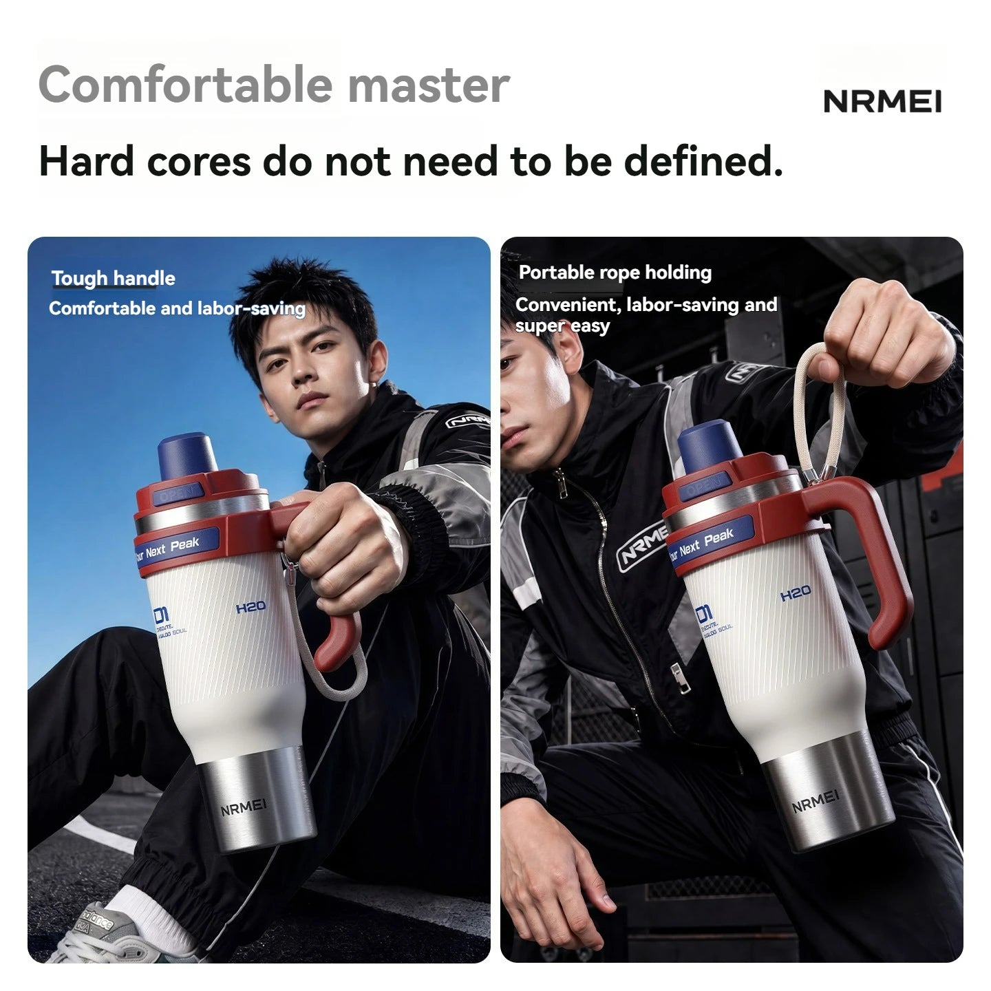 1250Ml Stainless Steel Ceramic Tumbler, 72 Hours Cold Ice Portable Thermal Insulated Water Bottle with Straw Large Capacity Cup