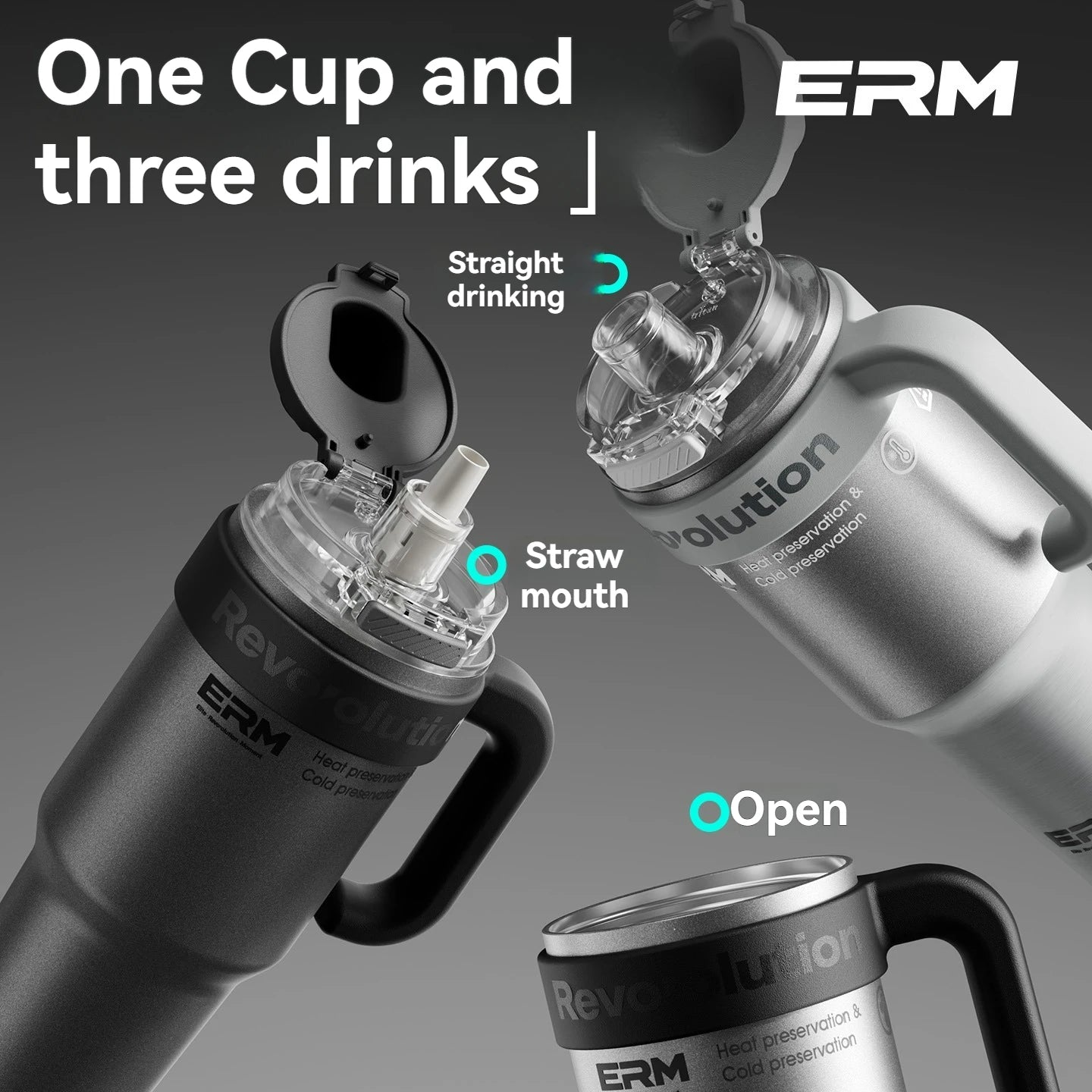 1200ML Extra Large Ceramic Tumbler Drinkware Stainless Steel Water Bottle Insulated Vacuum Flask Straw & Handle Leakproof