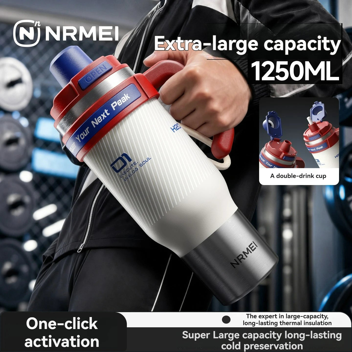 1250Ml Stainless Steel Ceramic Tumbler, 72 Hours Cold Ice Portable Thermal Insulated Water Bottle with Straw Large Capacity Cup