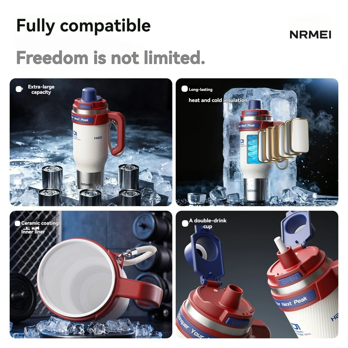 1250Ml Stainless Steel Ceramic Tumbler, 72 Hours Cold Ice Portable Thermal Insulated Water Bottle with Straw Large Capacity Cup
