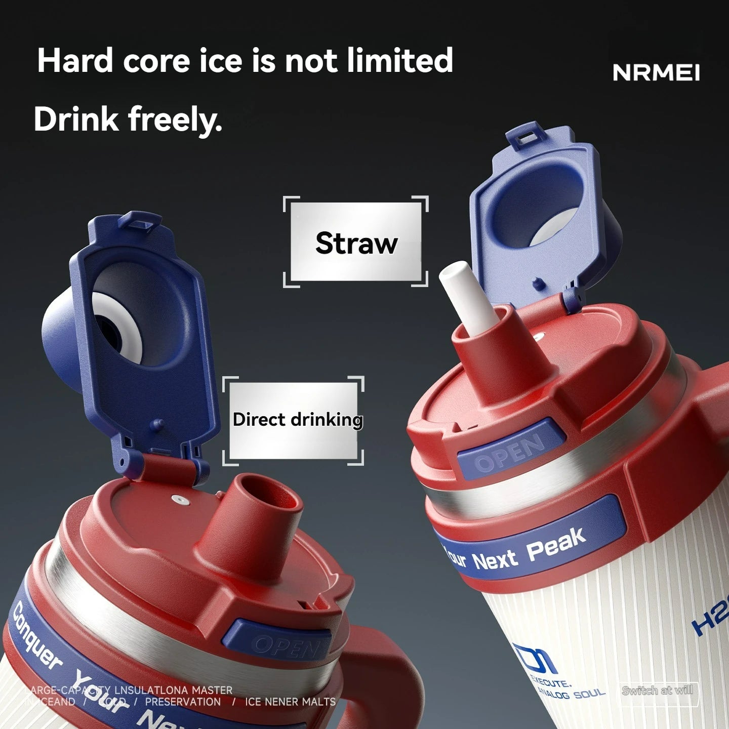 1250Ml Stainless Steel Ceramic Tumbler, 72 Hours Cold Ice Portable Thermal Insulated Water Bottle with Straw Large Capacity Cup